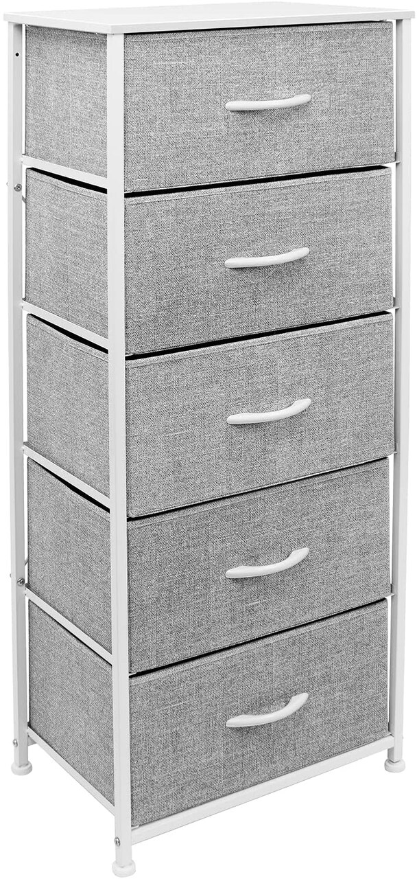 Sorbus Narrow 5 Drawers Nightstand with Steel Frame, Wood Top, Easy Pull Fabric Bins for Home, Bedroom, Office & Dorm